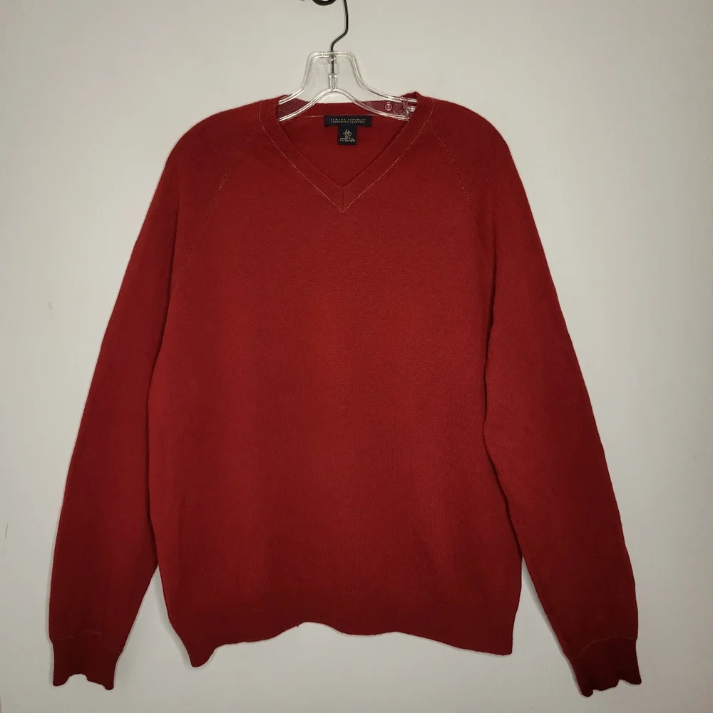 Men’s Vintage Lambswool & Cashmere Blend V-Neck Sweater Contrasting Stitch SZ XL
